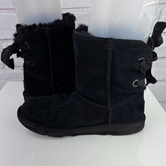 Ugg sz 6 Bailey bow custom black suede ribbon lace up short boots - Picture 3 of 11